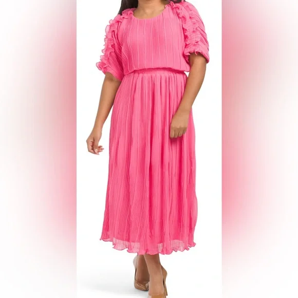 Endless Rose Chiffon Plisse Back Cutout Maxi Dress - Pink